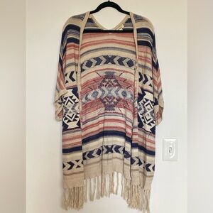 Boho kimono red white & blue knit